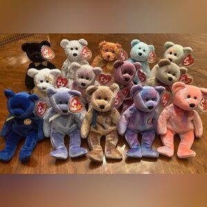 Lot of 14 TY Beanie Babies bears. Anniversary, Club, Signature.